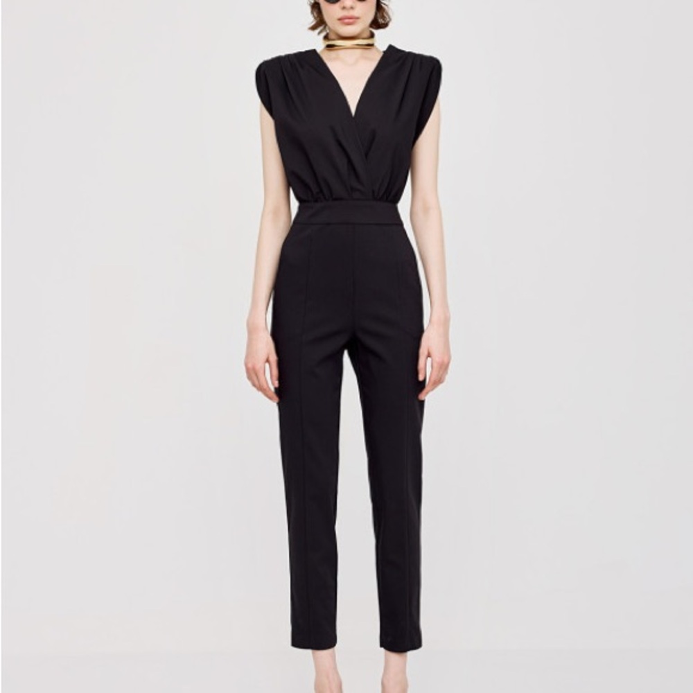American Apparel | Black Jumpsuit with V-Neck and Tapered Legs